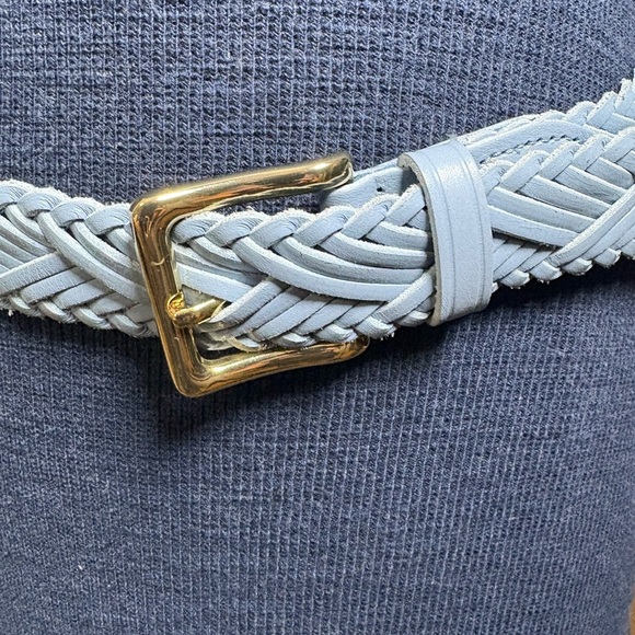 J. Crew Accessories - J Crew Leather Braided Sky Blue Belt with Gold Buckle